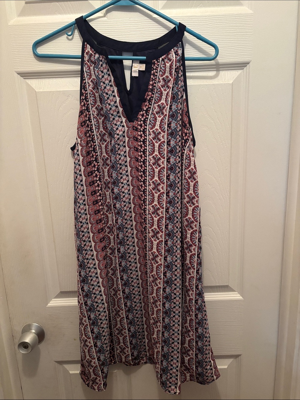 Sleeveless Midi Dress in Red, Navy & White Paisley